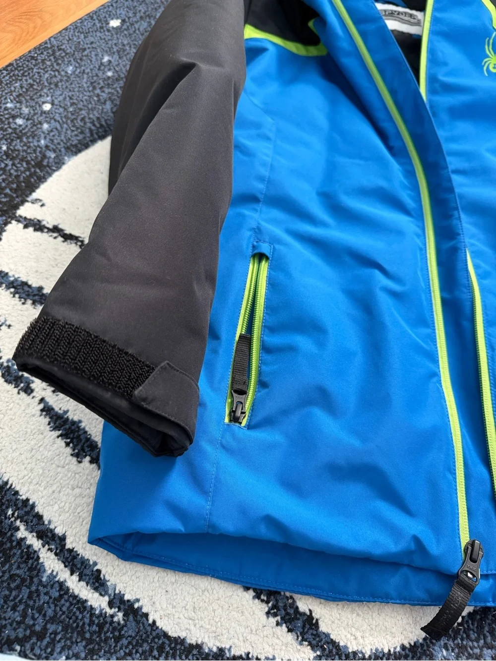 Spyder Boys Blue, Black & Lime Hooded Rain Jacket